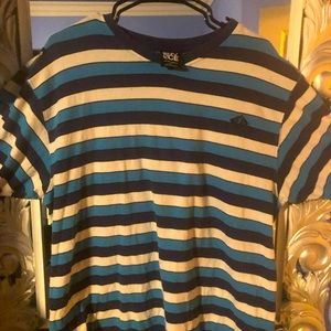 Striped V neck fitted high neck trim collar